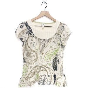 Edme & Esyllte by Anthropologie Silk Printed Short Sleeve Blouse